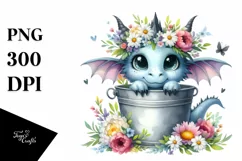 Cute Baby Dragon with Flowers PNG Product Image 1