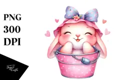 Colorful Cuddling Baby Rabbit with Bucket PNG Product Image 1
