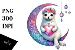Colorful Boho Seal Holding Heart PNG Product Image 1
