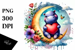 Colorful Hippo Holding Heart PNG Product Image 1