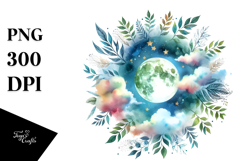 Wimsical Moon With Foliage | Clipart Product Image 1