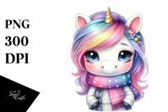 Caricature-Like Unicorn in Winter Clothes, Transparent PNG Product Image 1
