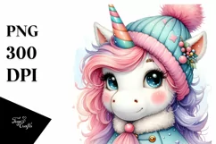 Caricature-Like Unicorn in Winter Clothes, Transparent PNG Product Image 1