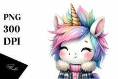 Caricature-Like Unicorn in Winter Clothes, Transparent PNG Product Image 1