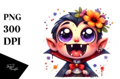 Silly Funny Vampire with Flower, Vibrant PNG Product Image 1
