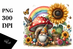 Gnome House with Sunflower and Rainbow | Watercolor Clipart Product Image 3