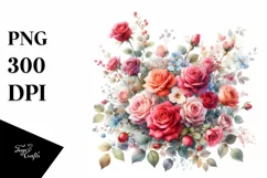Colorful Watercolor with Small Red Roses PNG Product Image 1