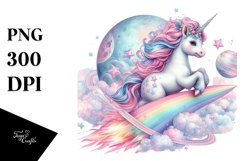 Colorful Baby Unicorn Riding a Comet PNG Product Image 1