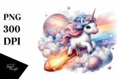 colorful Baby Unicorn Riding Comet PNG Product Image 3