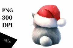 Cute Watercolor Cat with Christmas Decorations PNG Product Image 1