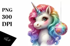 colorful Baby Unicorn with Disco PNG Product Image 1