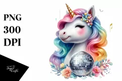 colorful Baby Unicorn with Disco PNG Product Image 1