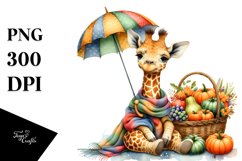 Baby Giraffe with Autumn Vegetables | Watercolor Clipart Product Image 3