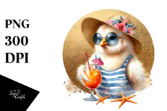 Chickens in Beachwear, Gold Foil Circle PNG Product Image 1