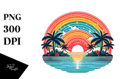Retro Tropical Rainbow Sunset PNG Product Image 1