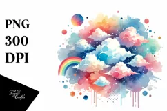 Colorful Washed Watercolor Cloud PNG Product Image 1
