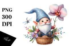 Cute Floating Gnome with Orchid PNG Product Image 1