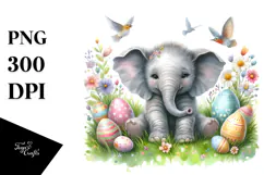 Whimsical Baby Elephant Watercolor PNG Product Image 1
