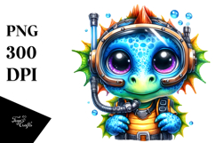 Vibrant Watercolor Crazy Eyes Baby Dinosaur PNG Product Image 1