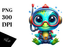 Vibrant Watercolor Crazy Eyes Baby Dinosaur PNG Product Image 1