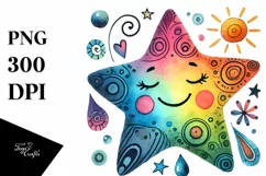 Colorful Simple Watercolor Star PNG Product Image 1