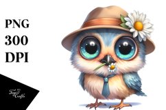 Watercolor Baby Bird with Big Eyes and Funny Hat Product Image 1