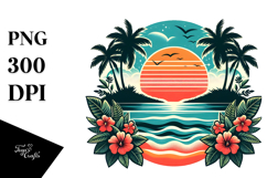Retro Tropical Island Sunset, Tshirt Style, High-Res PNG Product Image 1
