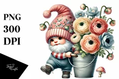 Cute Baby Gnome with Ranunculus PNG Product Image 1