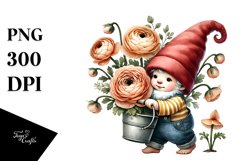 Cute Baby Gnome with Ranunculus PNG Product Image 1