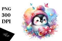 Colorful Baby Penguin Behind Heart PNG Product Image 1