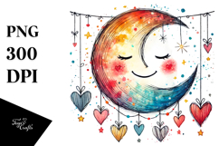 Smiling Moon Hearts PNG Product Image 1