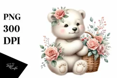 Detailed Watercolor Boho Cute Baby Polar Bear with Rose Product Image 3