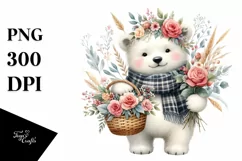 Detailed Watercolor Boho Cute Baby Polar Bear with Rose Product Image 3