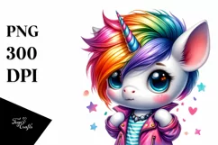 Cute Unicorn Jumping with Cool Haircut, Transparent PNG Product Image 1