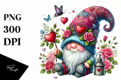 Colorful Watercolor Gnome Hearts PNG Product Image 1