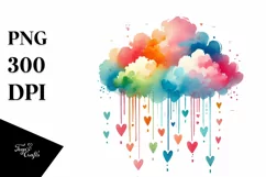 Colorful Watercolor Cloud Hearts PNG Product Image 1