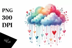 Colorful Watercolor Cloud Hearts PNG Product Image 1