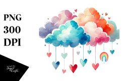 Colorful Watercolor Cloud Hearts PNG Product Image 1