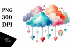 Colorful Watercolor Cloud Hearts PNG Product Image 1