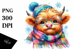 Colorful Highland Cow with es PNG Product Image 1