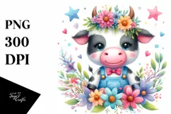Whimsical Smiling Baby Cow with Star Flowers Product Image 3