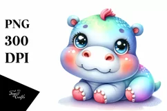 Colorful Watercolor Baby Hippo Sleeping | Sublimation | Product Image 1