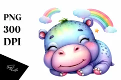 Colorful Watercolor Baby Hippo Sleeping | Sublimation | Product Image 1