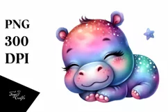 Colorful Watercolor Baby Hippo Sleeping | Sublimation | Product Image 1