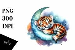Colorful Baby Tiger Moon Clipart Product Image 1