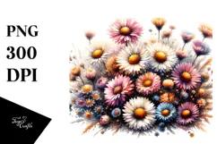 Colorful Daisy with Gold Insertions Watercolor PNG Product Image 1