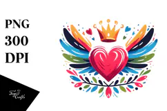 Colorful Heart with Wings and Crown Digital Painting PNG Product Image 1