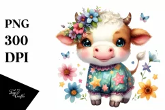 Whimsical Smiling Baby Cow with Star Flowers Product Image 1