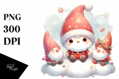 Cute Santa with Gnomes on a Cloud PNG Product Image 3