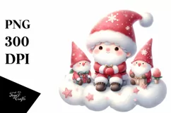 Cute Santa with Gnomes on a Cloud PNG Product Image 1